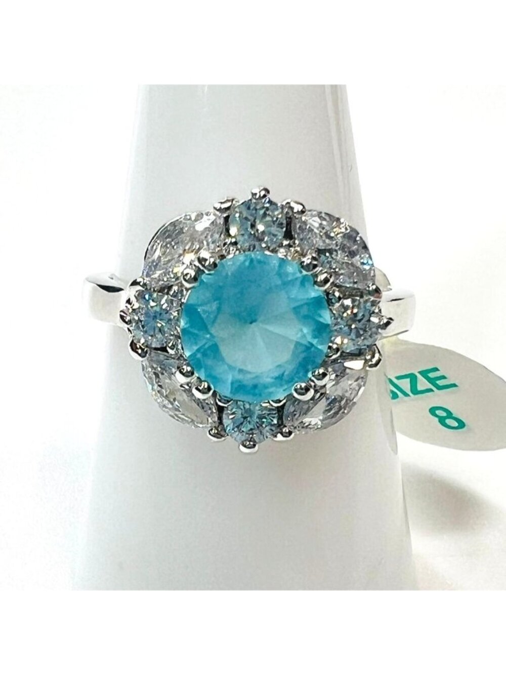 Ring Bomb Party Ring #2893   Size 8, fashion, glam, aquamarine